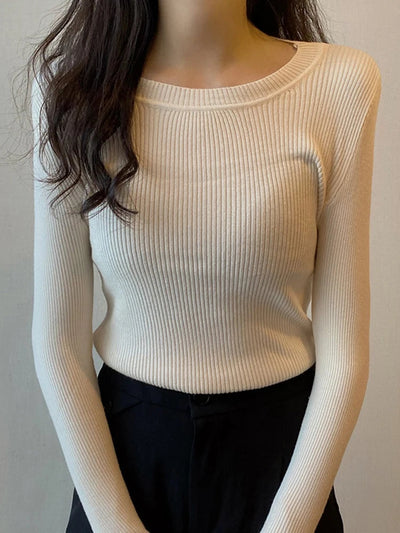 Dames Casual Gebreide Sweater Met Ronde Hals En Lange Mouwen