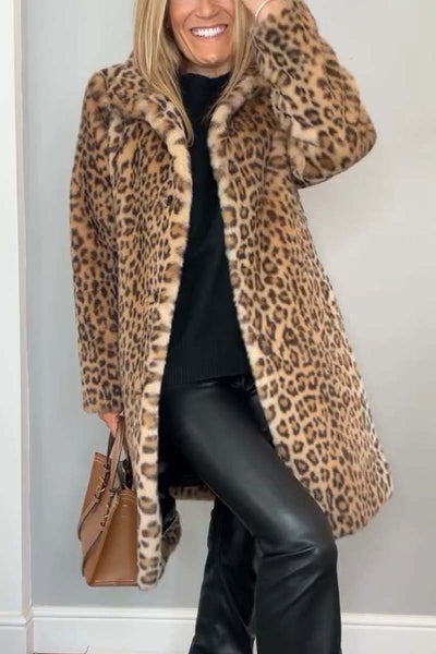 Dames Elegante Winterjas Met Luipaardprint