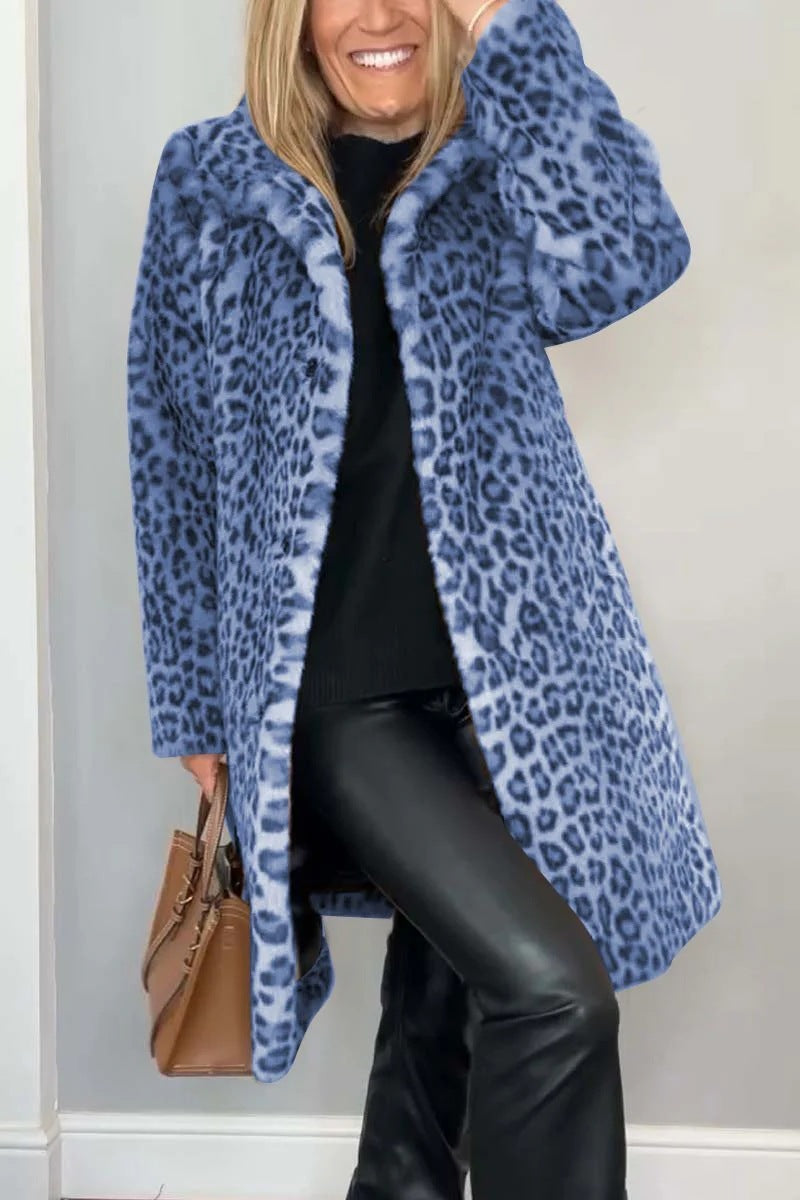 Dames Elegante Winterjas Met Luipaardprint