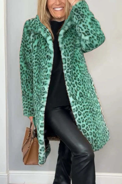 Dames Elegante Winterjas Met Luipaardprint