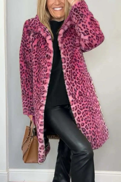 Dames Elegante Winterjas Met Luipaardprint