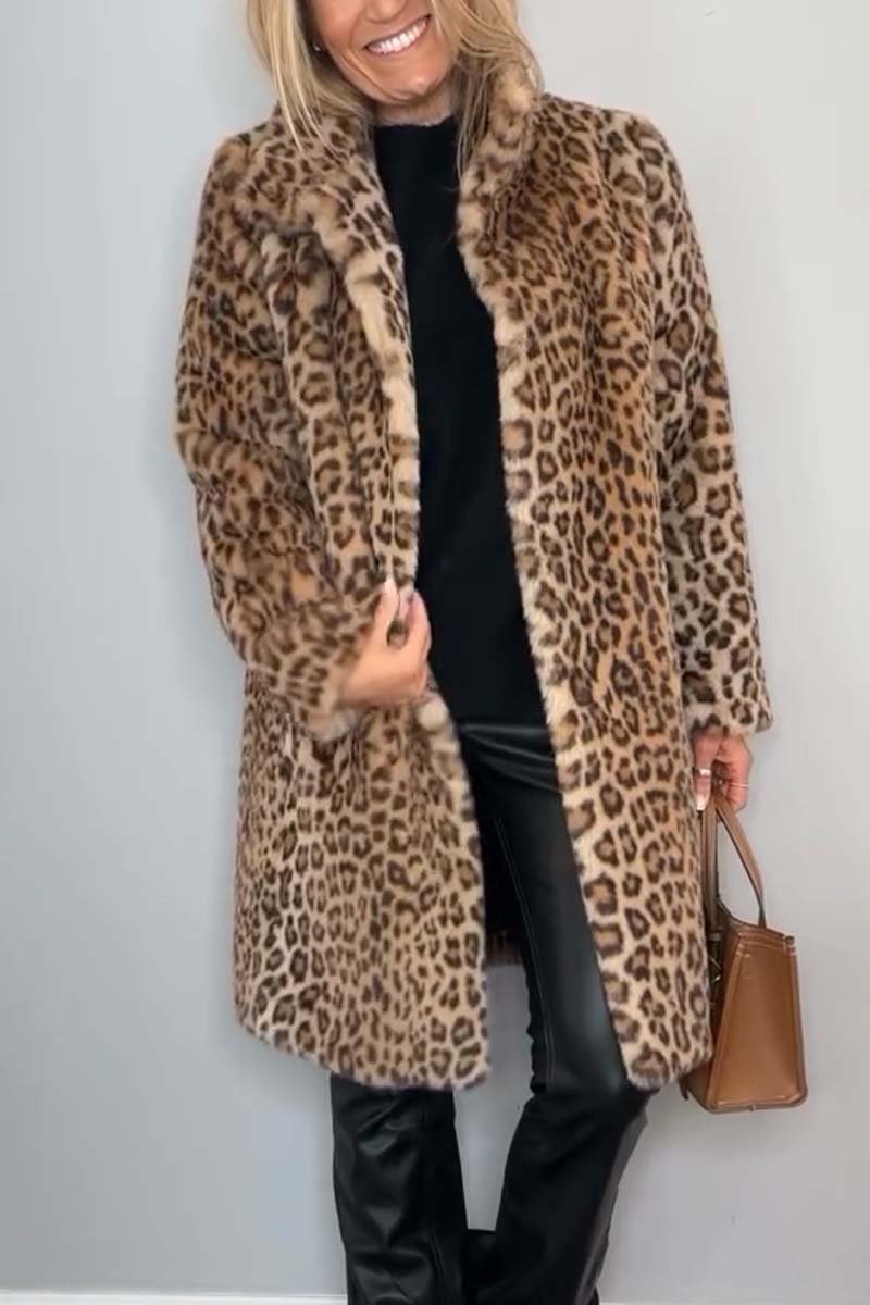 Dames Elegante Winterjas Met Luipaardprint