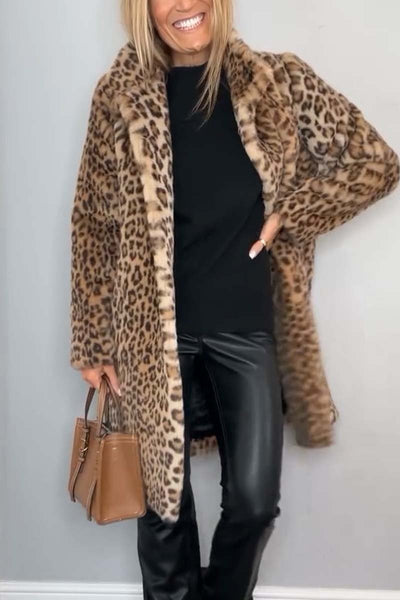 Dames Elegante Winterjas Met Luipaardprint