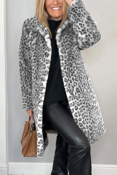 Dames Elegante Winterjas Met Luipaardprint