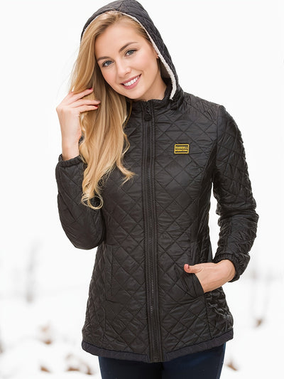 Dames Korte Gewatteerde Winterjas Met Capuchon En Fleece Voering