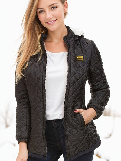 Dames Korte Gewatteerde Winterjas Met Capuchon En Fleece Voering