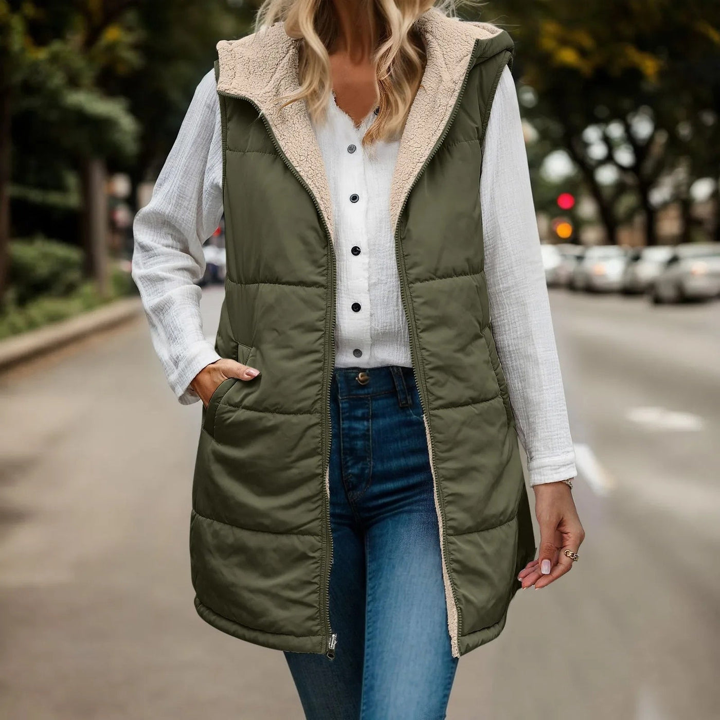 Dames Bodywarmer Met Fleece En Capuchon