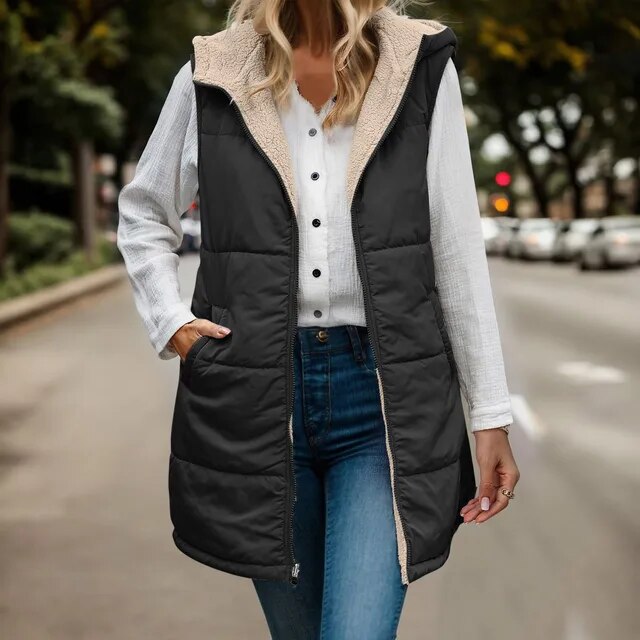 Dames Bodywarmer Met Fleece En Capuchon