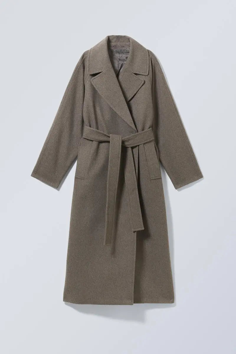 Dames Lange Oversized Wollen Jas Met Brede Revers En Minimalistisch Design
