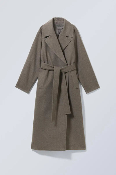 Dames Lange Oversized Wollen Jas Met Brede Revers En Minimalistisch Design