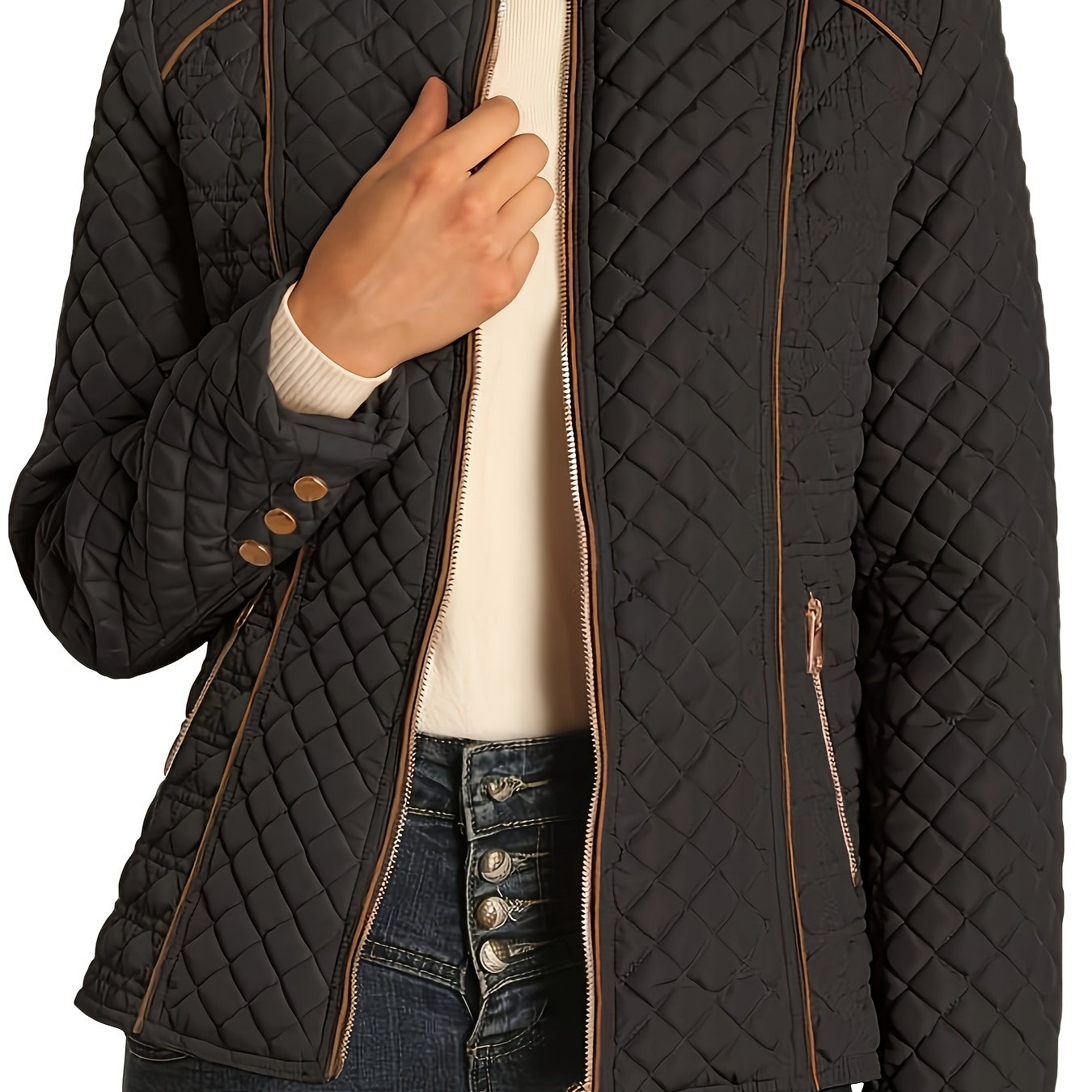 Dames Gewatteerde Winterjas Met Rits En Luxe Materiaal