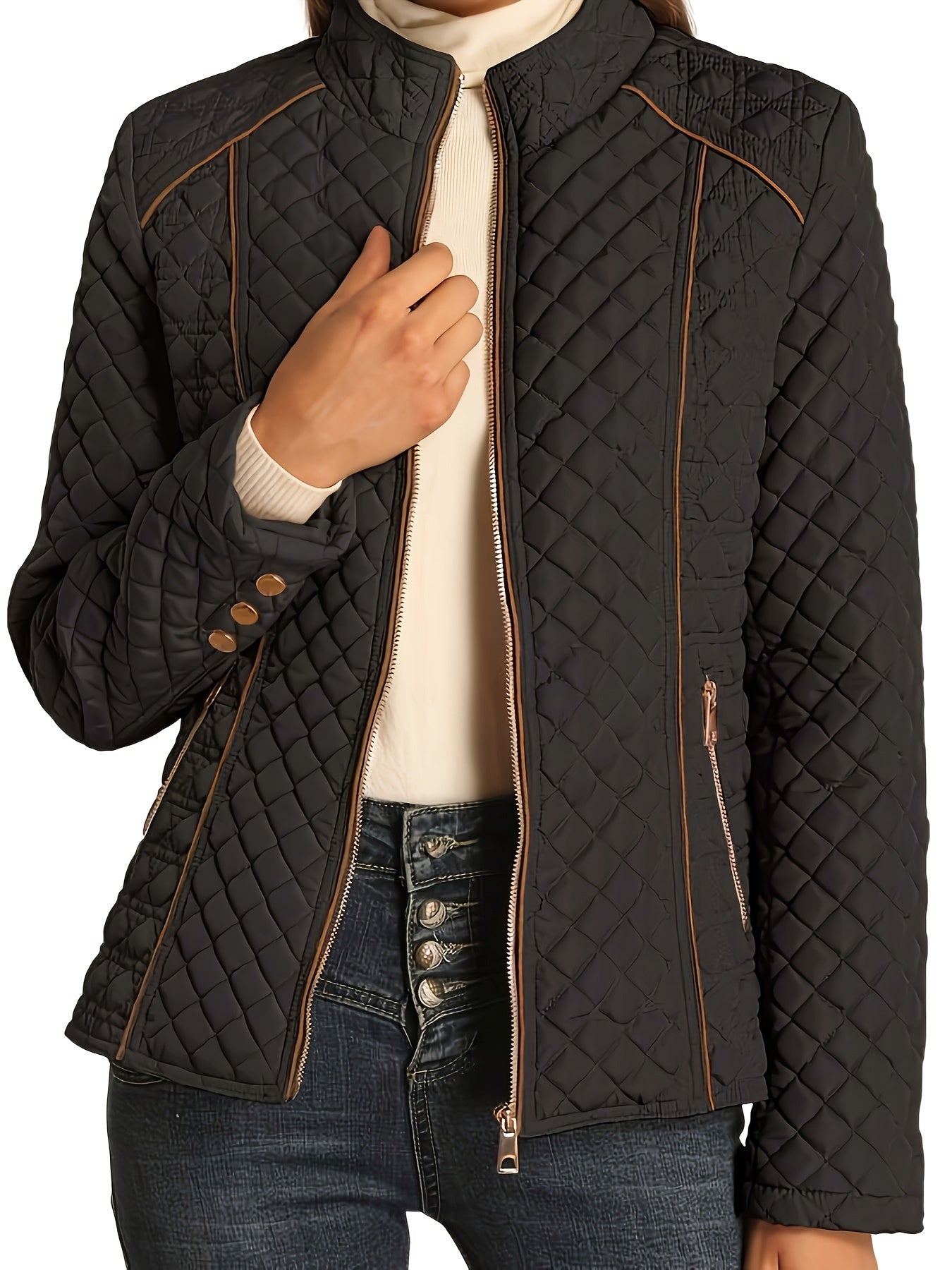 Dames Gewatteerde Winterjas Met Rits En Luxe Materiaal