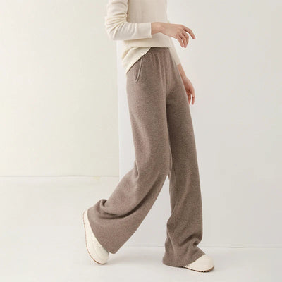 Dames Wollen Broek Met Hoge Taille En Wijde Pijpen