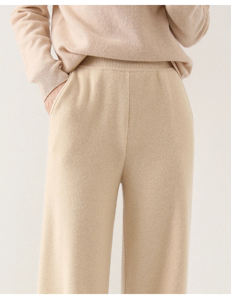 Dames Wollen Broek Met Hoge Taille En Wijde Pijpen