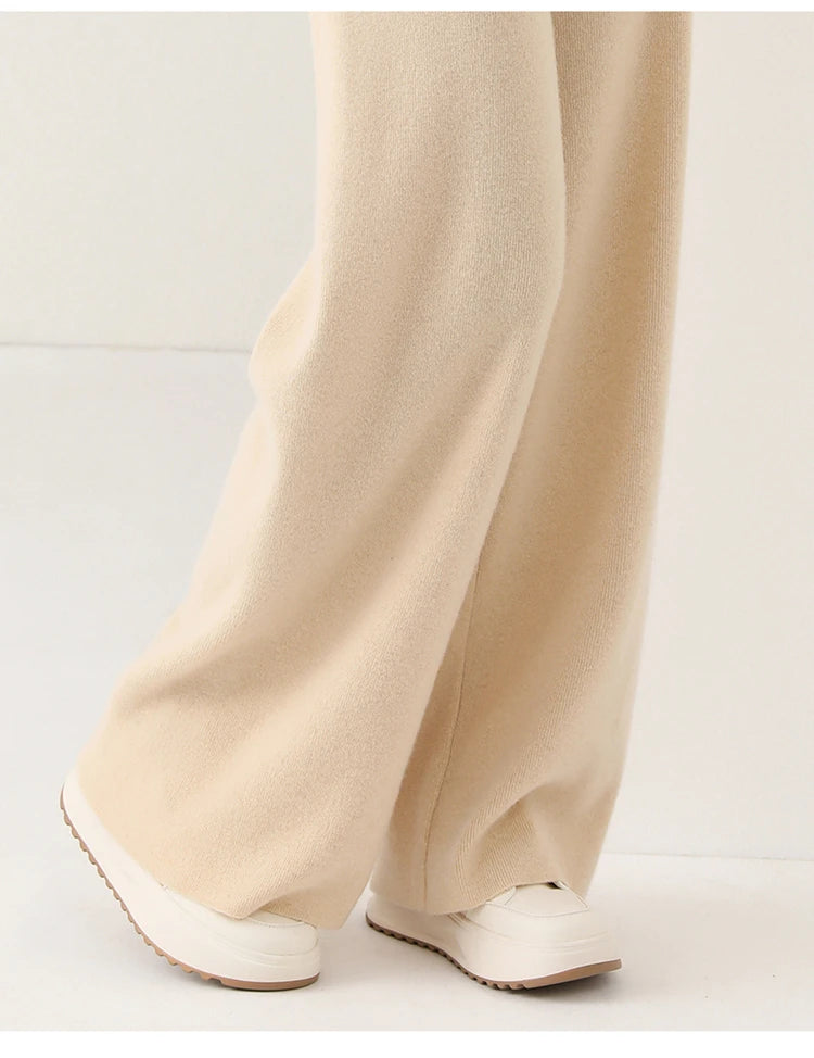 Dames Wollen Broek Met Hoge Taille En Wijde Pijpen