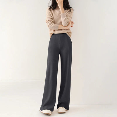 Dames Wollen Broek Met Hoge Taille En Wijde Pijpen
