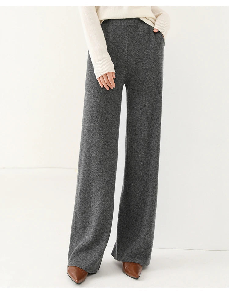 Dames Wollen Broek Met Hoge Taille En Wijde Pijpen