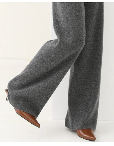 Dames Wollen Broek Met Hoge Taille En Wijde Pijpen