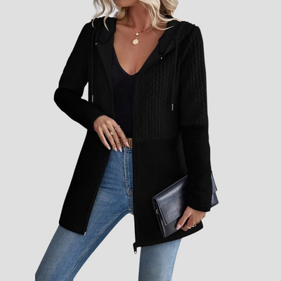 Dames Gebreide Hoodie Met Rits En Capuchon