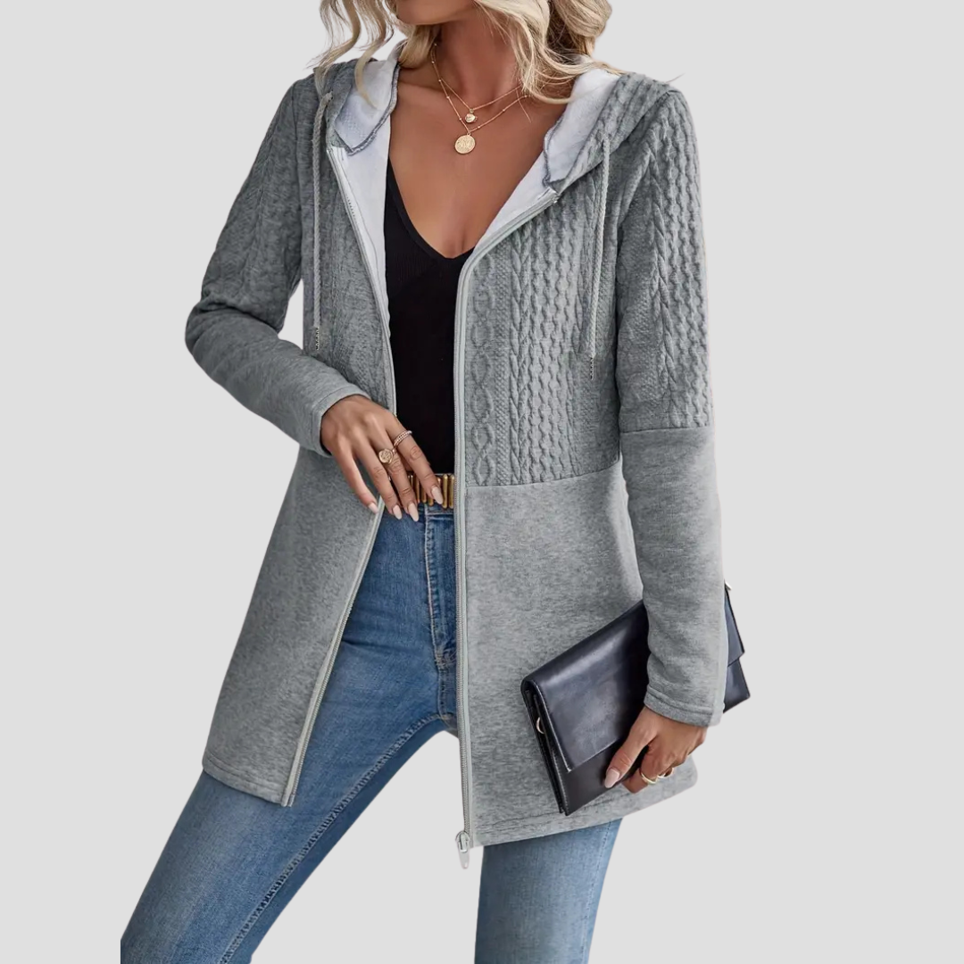Dames Gebreide Hoodie Met Rits En Capuchon