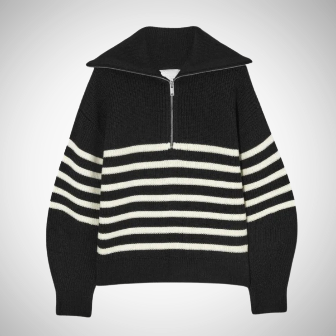 Dames Gestreepte Trui Met Half Zip En Lange Mouwen