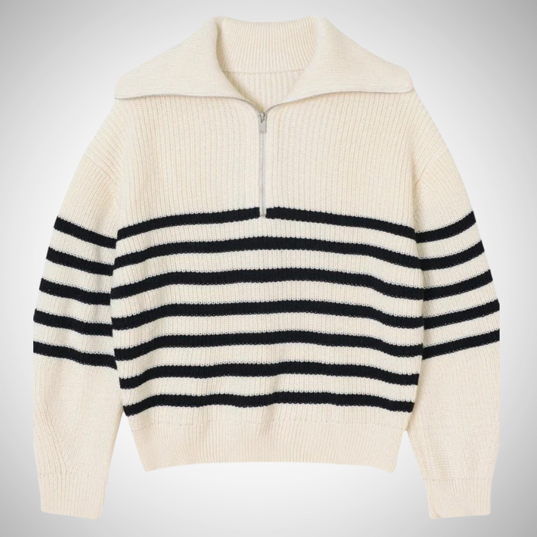 Dames Gestreepte Trui Met Half Zip En Lange Mouwen