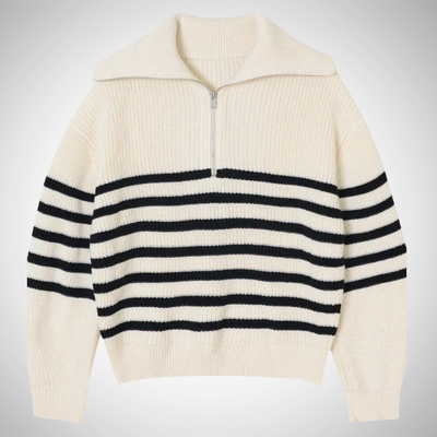 Dames Gestreepte Trui Met Half Zip En Lange Mouwen