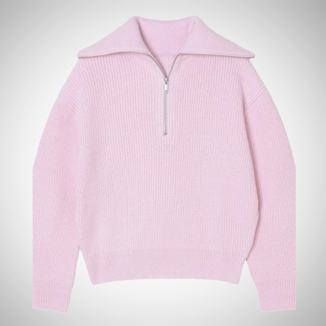 Dames Gestreepte Trui Met Half Zip En Lange Mouwen