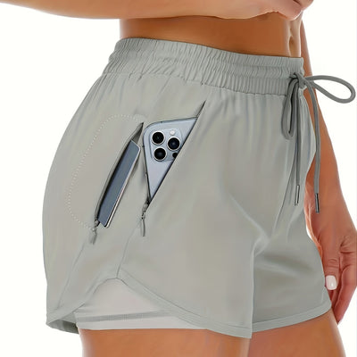 Dames 2-in-1 Sportshort Met Zakken En Hoge Taille