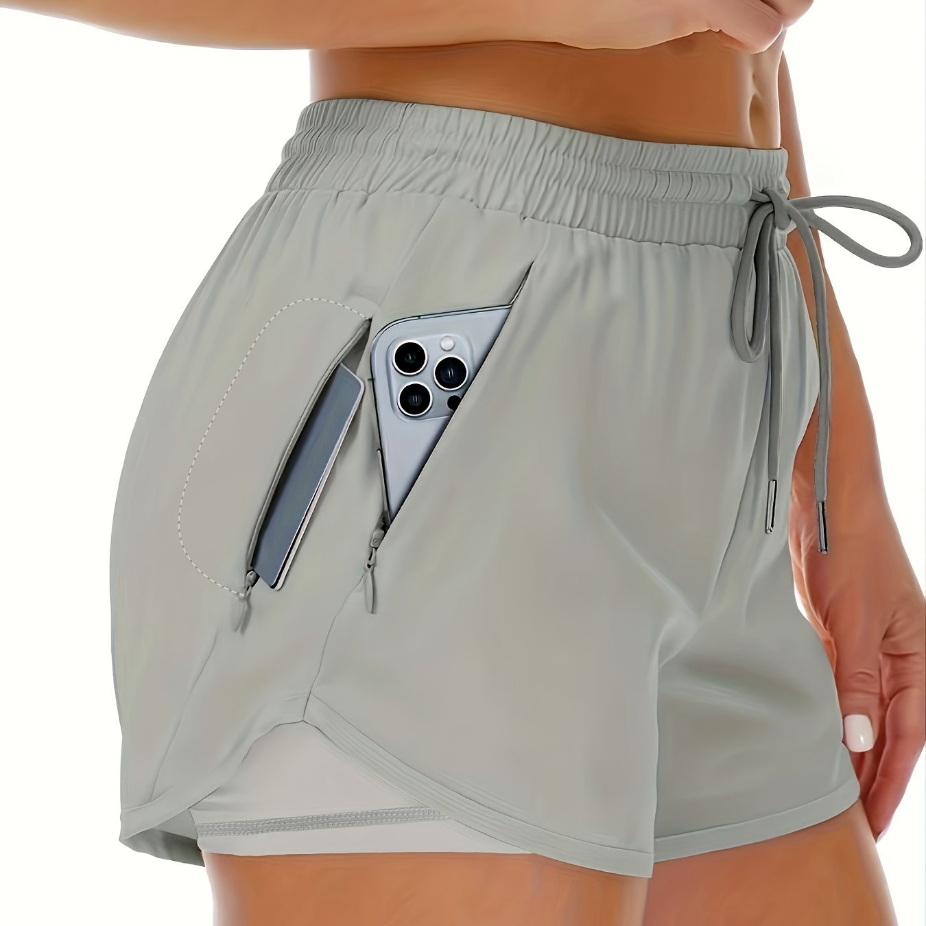 Dames 2-in-1 Sportshort Met Zakken En Hoge Taille