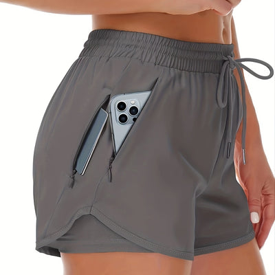 Dames 2-in-1 Sportshort Met Zakken En Hoge Taille
