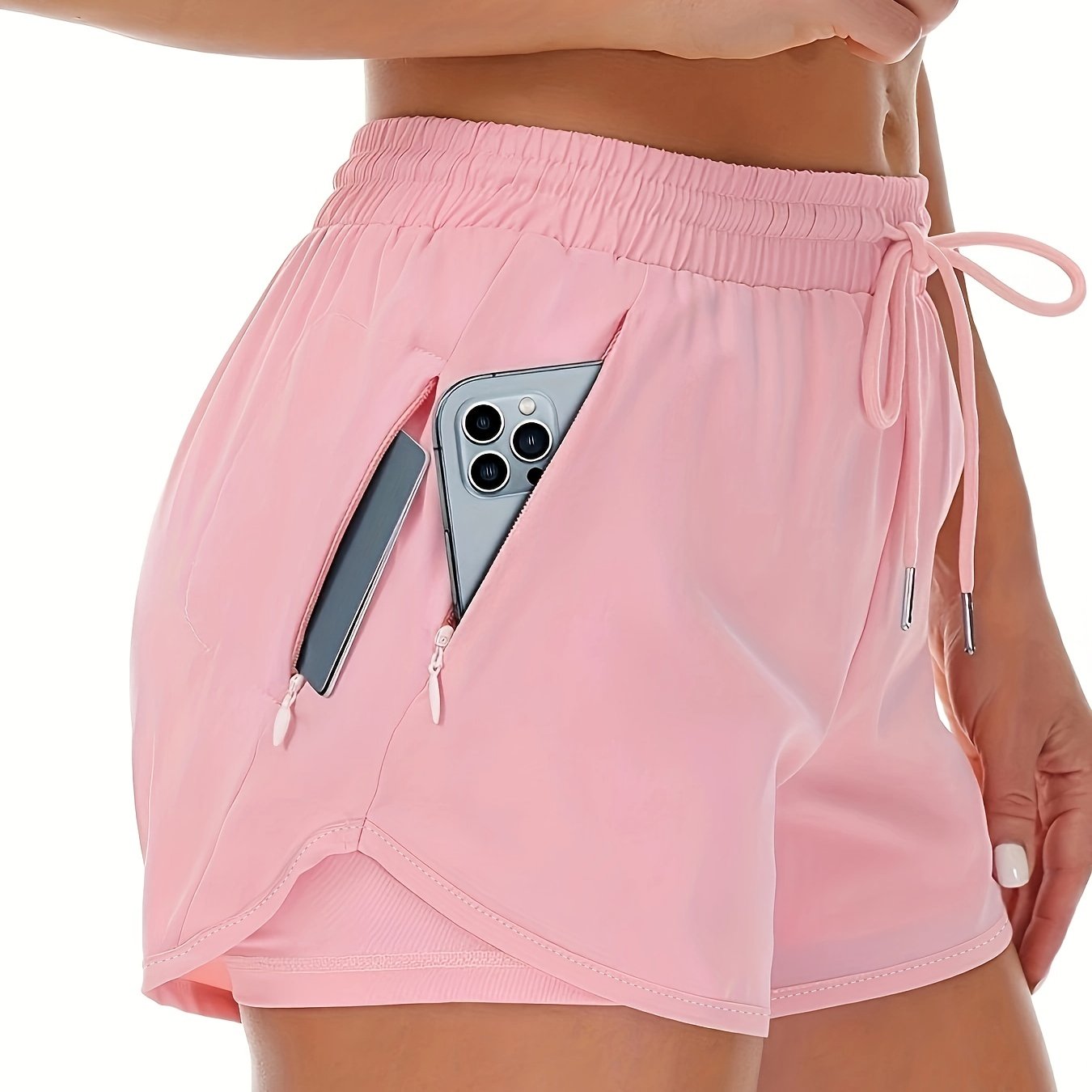 Dames 2-in-1 Sportshort Met Zakken En Hoge Taille