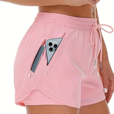 Dames 2-in-1 Sportshort Met Zakken En Hoge Taille