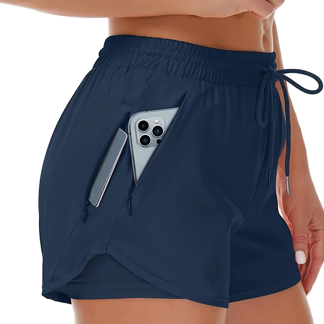 Dames 2-in-1 Sportshort Met Zakken En Hoge Taille