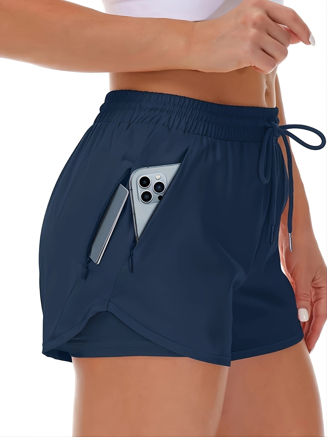 Dames 2-in-1 Sportshort Met Zakken En Hoge Taille