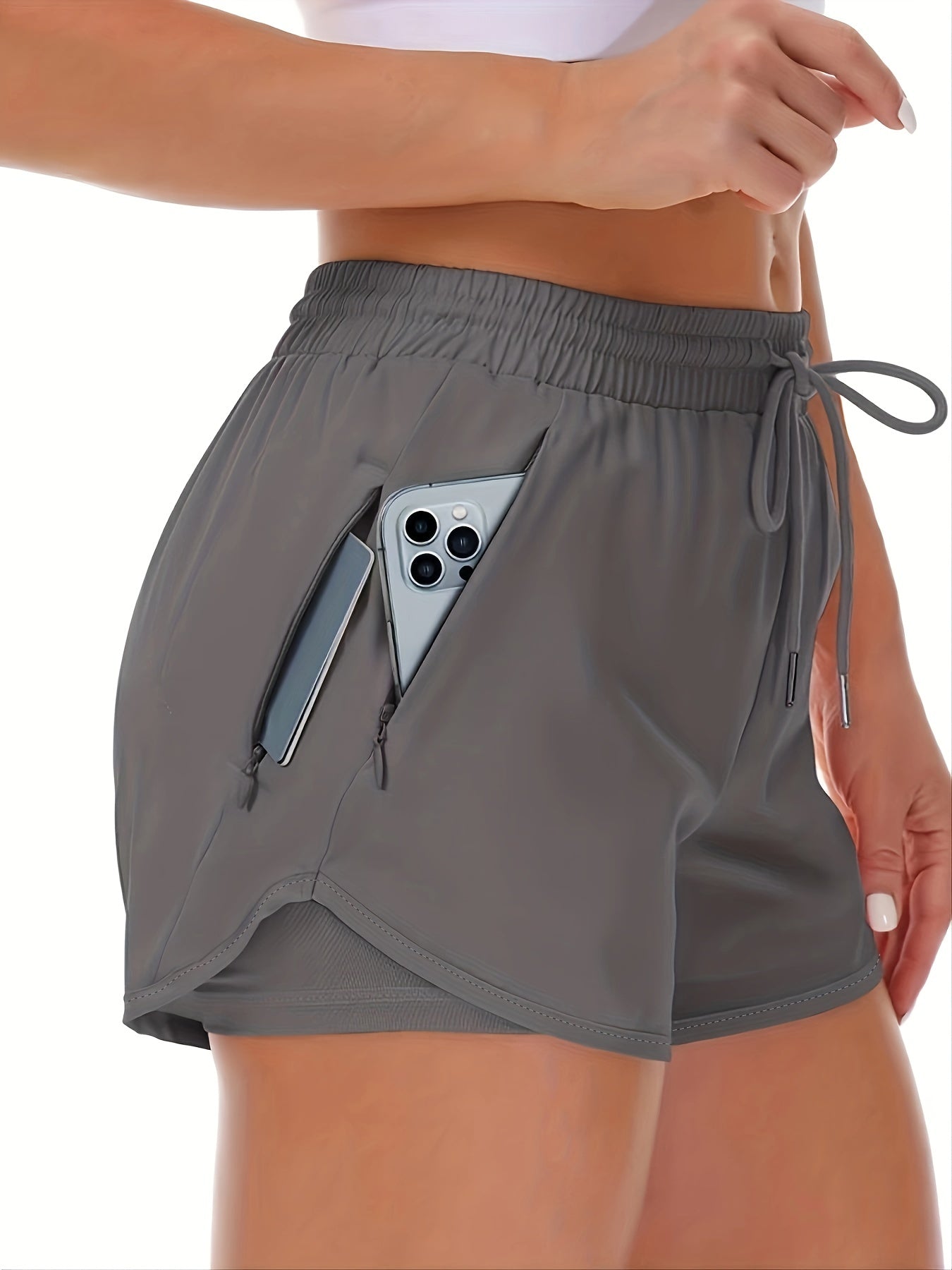 Dames 2-in-1 Sportshort Met Zakken En Hoge Taille