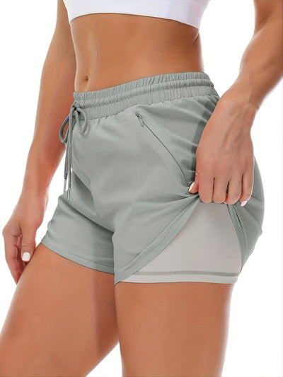 Dames 2-in-1 Sportshort Met Zakken En Hoge Taille
