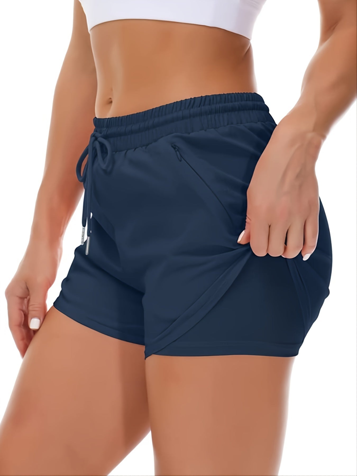 Dames 2-in-1 Sportshort Met Zakken En Hoge Taille