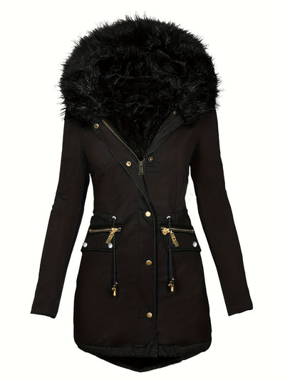 Dames Winterparka Met Capuchon En Imitatiebontkraag