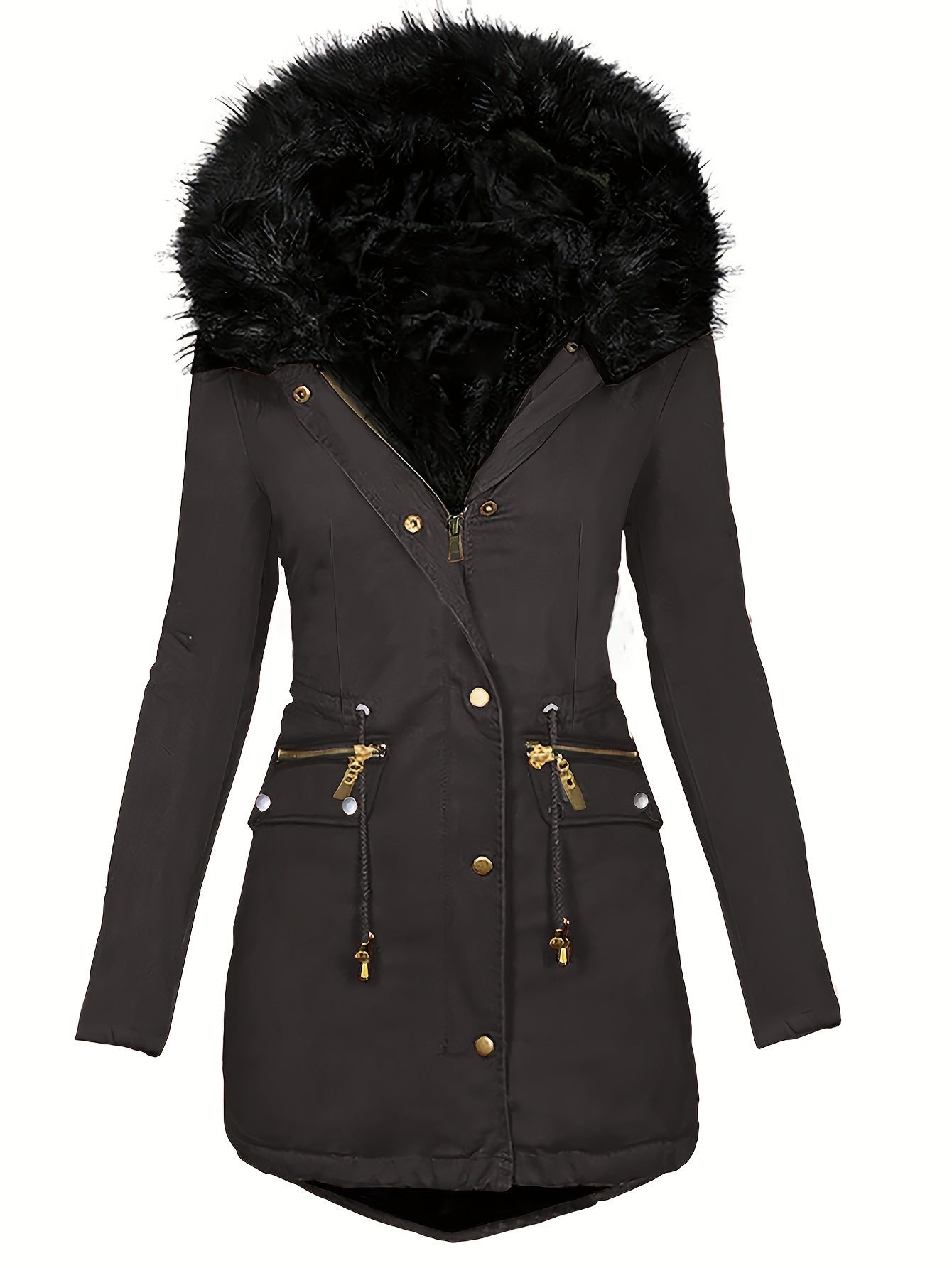 Dames Winterparka Met Capuchon En Imitatiebontkraag