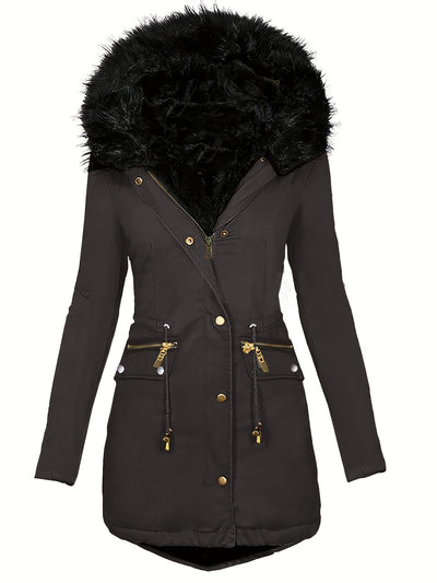 Dames Winterparka Met Capuchon En Imitatiebontkraag