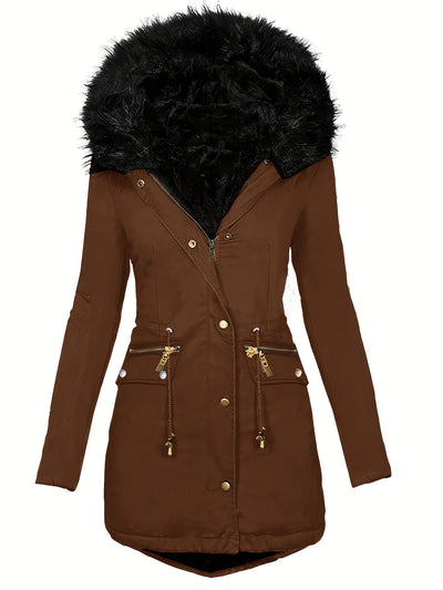 Dames Winterparka Met Capuchon En Imitatiebontkraag