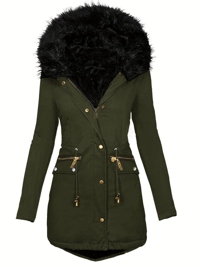 Dames Winterparka Met Capuchon En Imitatiebontkraag