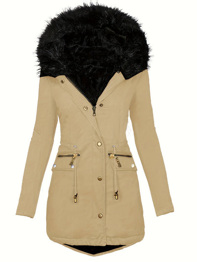 Dames Winterparka Met Capuchon En Imitatiebontkraag
