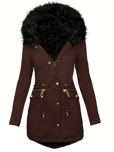 Dames Winterparka Met Capuchon En Imitatiebontkraag