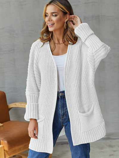 Dames Open Gebreide Cardigan Met Zakdetails En Lange Mouwen