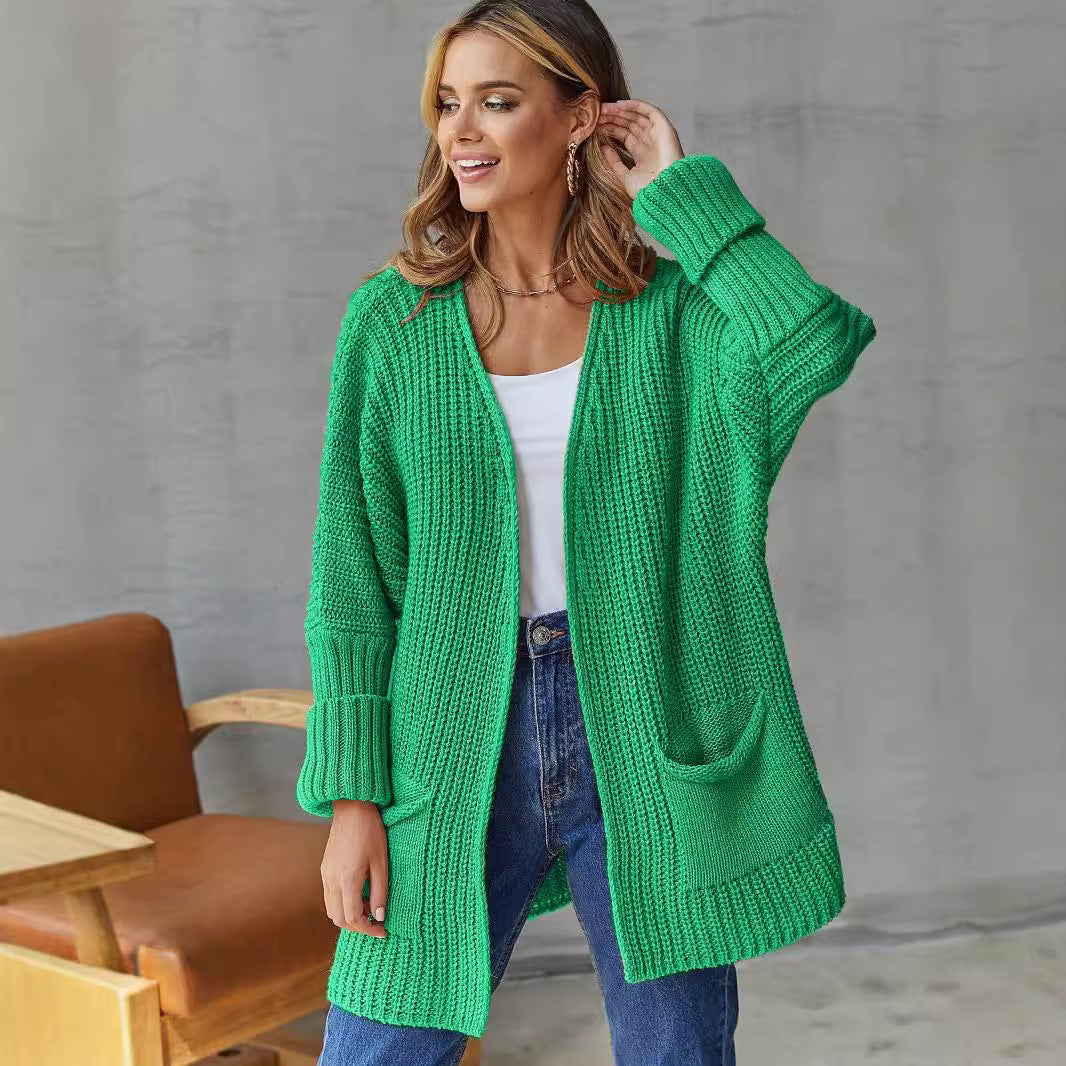 Dames Open Gebreide Cardigan Met Zakdetails En Lange Mouwen