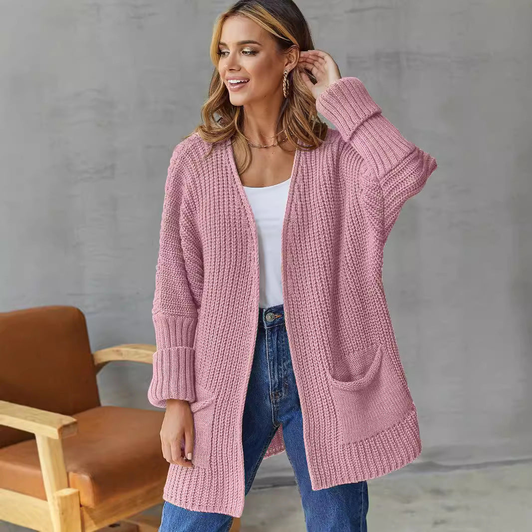 Dames Open Gebreide Cardigan Met Zakdetails En Lange Mouwen