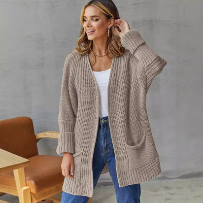Dames Open Gebreide Cardigan Met Zakdetails En Lange Mouwen