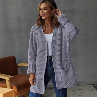 Dames Open Gebreide Cardigan Met Zakdetails En Lange Mouwen